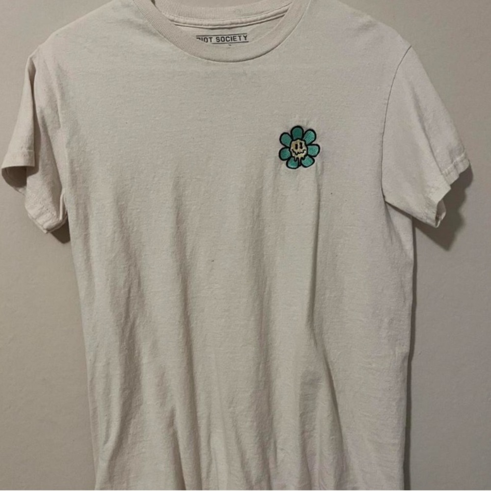 Riot Society Cream Short Sleeve Tee with Embroidered Emblem